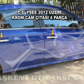 Citroen C Elysee 2012 Üzeri Paslanmaz Çelik 4 Parça Krom Cam Çıtası