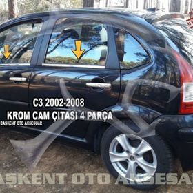 Citroen C3 2002-2009 Paslanmaz Çelik 4 Parça Krom Cam Çıtası