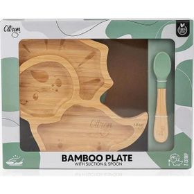 Citron 1073537 Dino Bölmeli Vakum Tabanlı Organik Bambu Çocuk Yemek Takımı
