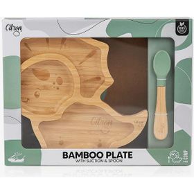 Citron 1073537 Dino Bölmeli Vakum Tabanlı Organik Bambu Çocuk Yemek Takımı