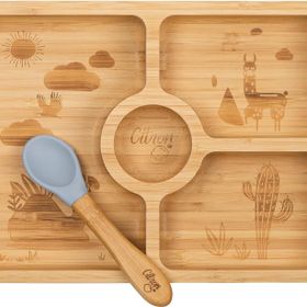 Citron 1073568 Bölmeli Organik Bambu Kare Yemek Takımı
