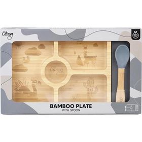 Citron 1073582 Bölmeli Vakum Tabanlı Organik Bambu Kare Yemek Takımı