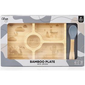Citron 1073582 Bölmeli Vakum Tabanlı Organik Bambu Kare Yemek Takımı