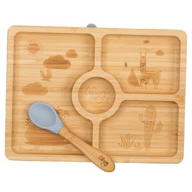 Citron 1073582 Bölmeli Vakum Tabanlı Organik Bambu Kare Yemek Takımı