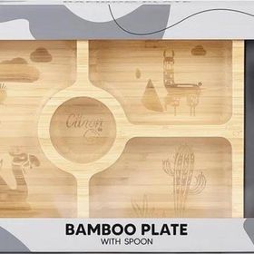 Citron 1073582 Bölmeli Vakum Tabanlı Organik Bambu Kare Yemek Takımı