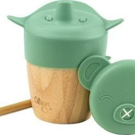 Citron 1073629 Green 2'si 1 Arada Kapaklı ve Pipetli Organik Bambu Alıştırma Bardağı