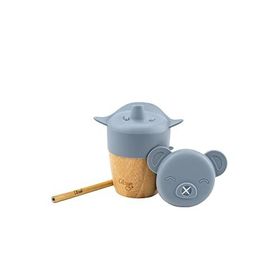 Citron 1073636 Blue 2'si 1 Arada Kapaklı ve Pipetli Organik Bambu Alıştırma Bardağı