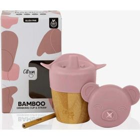 Citron 1073643 Pink 2'si 1 Arada Kapaklı ve Pipetli Organik Bambu Alıştırma Bardağı
