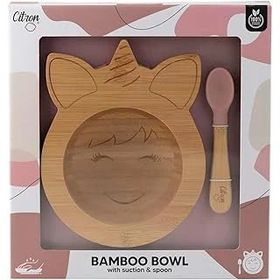 Citron 1073704 Unicorn Vakum Tabanlı Organik Bambu Kase Seti