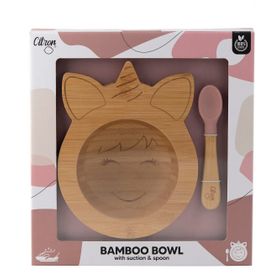 Citron 1073704 Unicorn Vakum Tabanlı Organik Bambu Kase Seti