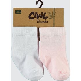 Civil Baby Bebek 2'li Bambu 6-18 Ay Beyaz-Pembe Çorap Set