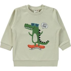 Civil Baby Timsah Baskılı 6-18 Ay Bej - Taş - Beyaz Sweatshirt