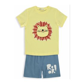 Civil Boys Ağzı Açılan Aslan Nakışlı 2-5 Yaş Sarı Pijama Takımı