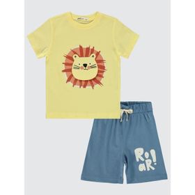 Civil Boys Ağzı Açılan Aslan Nakışlı 2-5 Yaş Sarı Pijama Takımı