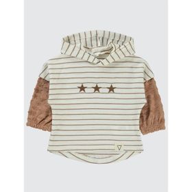 Civil Yıldız Baskılı Çizgili Kapşonlu 2-5 Yaş Kahverengi Erkek Çocuk Sweatshirt