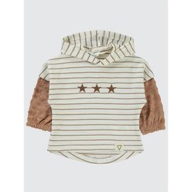 Civil Yıldız Baskılı Çizgili Kapşonlu 2-5 Yaş Kahverengi Erkek Çocuk Sweatshirt