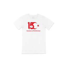 Cix 15 Temmuz Baskılı Cep Logo Tasarımlı Beyaz Erkek T-shirt
