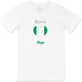 Cix Abuja Nijerya Bayraklı Kalpli Beyaz Erkek T-shirt