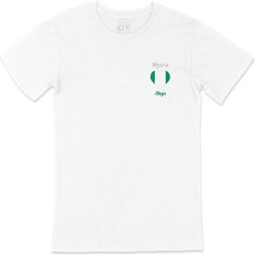 Cix Abuja Nijerya Bayraklı Kalpli Cep Logo Tasarımlı Beyaz Erkek T-shirt