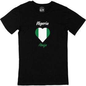 Cix Abuja Nijerya Bayraklı Kalpli Siyah Erkek T-shirt