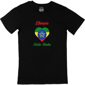 Cix Addis Ababa Etiyopya Bayraklı Kalpli Siyah Erkek T-shirt