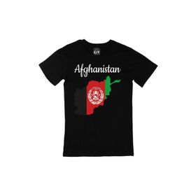 Cix Afganistan Haritalı ve Bayraklı Siyah T-shirt