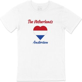 Cix Amsterdam Hollanda Bayraklı Kalpli Beyaz Erkek T-shirt
