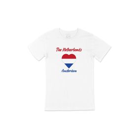 Cix Amsterdam Hollanda Bayraklı Kalpli Cep Logo Tasarımlı Beyaz Erkek T-shirt