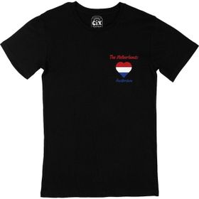 Cix Amsterdam Hollanda Bayraklı Kalpli Cep Logo Tasarımlı Siyah Tişört