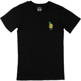 Cix Ananas Girl Cep Tasarım Baskılı Siyah Tişört