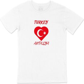 Cix Antalya Türkiye Bayraklı Kalpli Beyaz Tişört