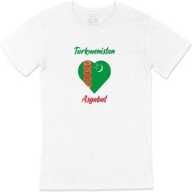 Cix Aşkabat Türkmenistan Bayraklı Kalpli Beyaz Tişört