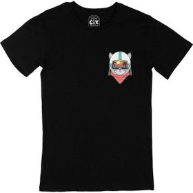 Cix Astronot Kedi Tatilde Siyah Cep Logo Tasarımlı Erkek T-shirt