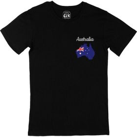 Cix Avusturalya Haritalı ve Bayraklı Siyah Cep Logo Tasarımlı Erkek T-shirt