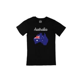 Cix Avusturalya Haritalı ve Bayraklı Siyah T-shirt