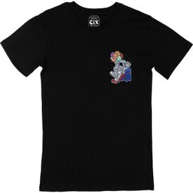 Cix Balonlu Astronot Cep Logo Tasarımlı Siyah T-shirt