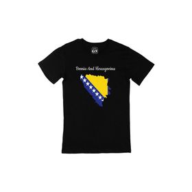 Cix Bosna Hersek Haritalı ve Bayraklı Siyah Erkek T-shirt
