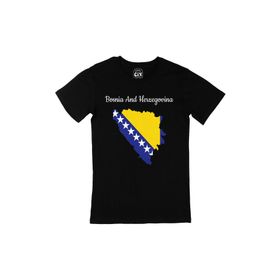 Cix Bosna Hersek Haritalı ve Bayraklı Siyah Erkek T-shirt