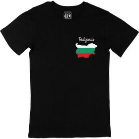 Cix Bulgaristan Haritalı ve Bayraklı Siyah Cep Logo Tasarımlı T-shirt