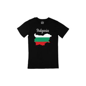 Cix Bulgaristan Haritalı ve Bayraklı Siyah Erkek T-shirt