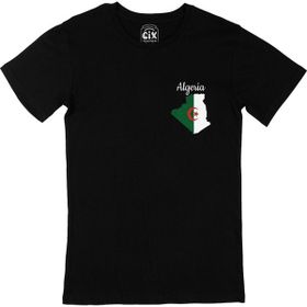 Cix Cezayir Haritalı ve Bayraklı Cep Logo Tasarımlı Siyah T-shirt