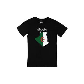 Cix Cezayir Haritalı ve Bayraklı Siyah Erkek T-shirt