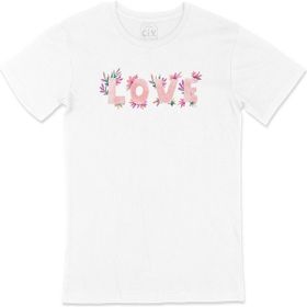 Cix Çiçekli Love Yazılı Beyaz T-shirt