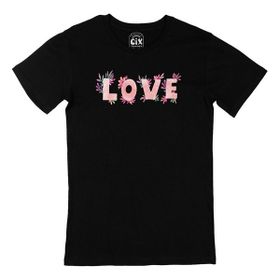 Cix Çiçekli Love Yazılı Siyah T-shirt
