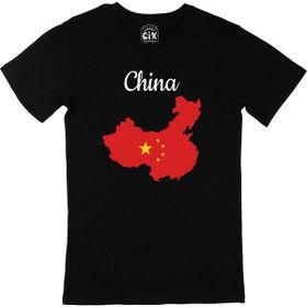 Cix Çin Haritalı ve Bayraklı Siyah T-shirt
