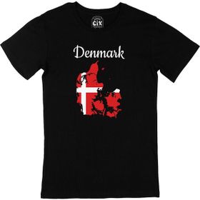 Cix Danimarka Haritalı ve Bayraklı Siyah Erkek T-shirt
