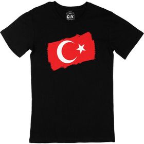 Cix Dikdörtgen Türk Bayraklı Kısa Kolu Siyah T-shirt