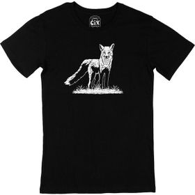 Cix Doğadaki Siyah Tilki Baskılı Kısa Kollu Beyaz T-shirt