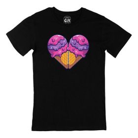 Cix Dondurma Aşkı Baskılı Kısa Kollu Siyah T-shirt