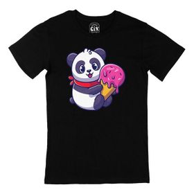 Cix Dondurmalı Panda Baskılı Kısa Kollu Siyah T-shirt